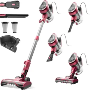 Aspiradora vertical 5 en 1 de 60 kPa con cable de 7 m, LED, portátil y ultrapotente para alfombras