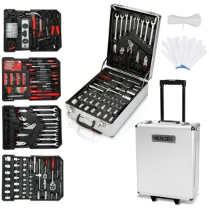Juego de herramientas de 1031 piezas con estuche con ruedas, llaves combinadas y llave universal